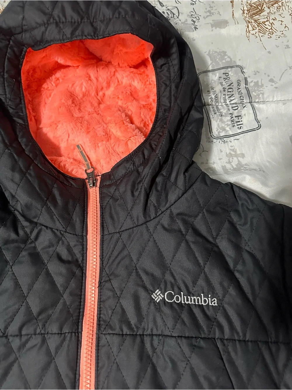 Columbia Black Quilted Jacket with Coral Accents - Picture 3 of 5